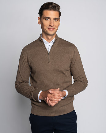 Sweter męski campli troyer brąz, BORGIO