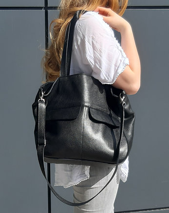 Czarna miękka skórzana z kieszonkami, Łagoda