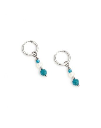 Turkus z Perłą - kolczyki koła ze stali szlachetnej, Kulka Bransoletki