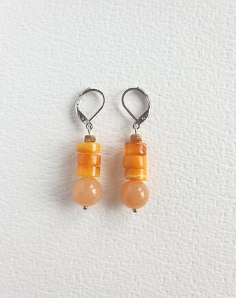 Kolczyki z bursztynem SZASZŁYKI  jadeit dyniowy, modesign