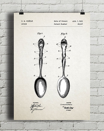 Łyżka - patent - plakat techniczny, minimalmill