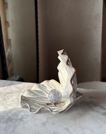 Ceramiczna Muszla Muszelka Skarbiec z Perłą na Biżuterię Light Blue, Maison Fragile
