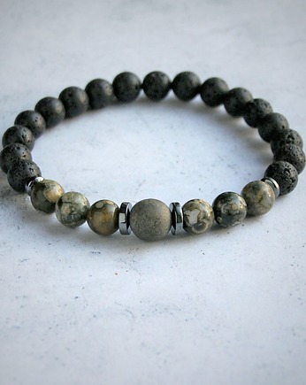 Ryolit, piryt, lawa : męska bransoletka, kaktusia