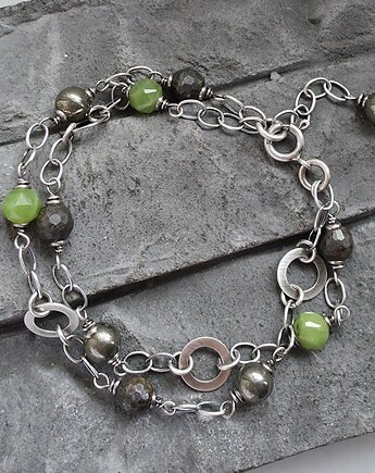 Bronzyt, piryt, nefryt  - bransoletka, RayOfArt
