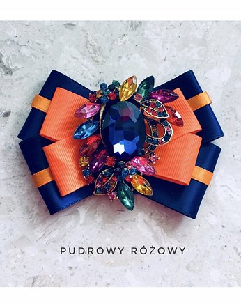 Granatowa Brosza z Pomarańczą z Ogromnym kamieniem, Pudrowy Różowy