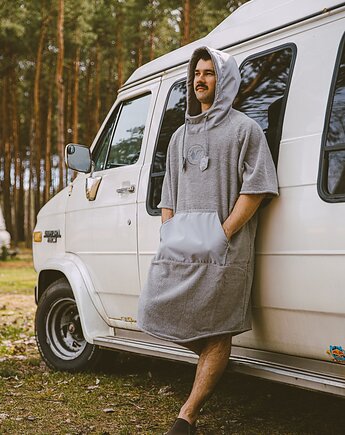 Surf poncho plażowe POPIEL  man, ręcznik kąpielowy, VADA.PROJEKT