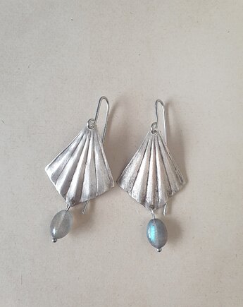 Kolczyki ORIGAMI z labradorytem, mosiądz posrebrzany, modesign