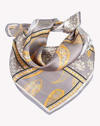 Mała apaszka jedwabna szara w kwiaty 53 cm x 53 cm, ALLORA BE UNIQUE