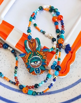 Długi naszyjni ręka Fatimy pomrańcz turkus, Pintura