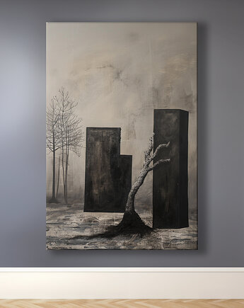 Monument - Obraz na płótnie - Druk Blejtrama, Brutalizm, Abstrakcja #38, Black Sapphire Art