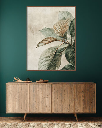 Liście magnolii - Plakat, druk - Chiński Orient, Zen, Wabi Sabi #96, Black Sapphire Art