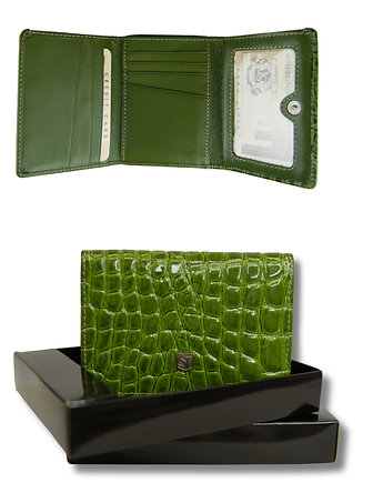 Skórzany mały portfel damski Stefania, krokodyl Zielony, ZGS Stefania