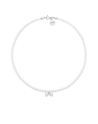 Srebrny naszyjnik z białych pereł SWAROVSKI CRYSTAL z kokardką, SOTHO
