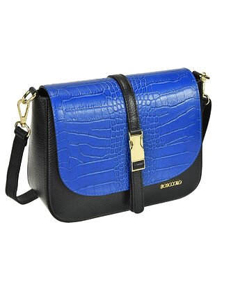 Torebka skórzana na ramię - czarno niebieska  (6180), BOSCCOLO