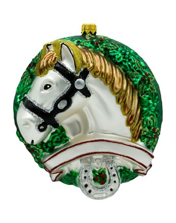 Bombka choinkowa: Koń w wieńcu: biały, Syn Bombkarza