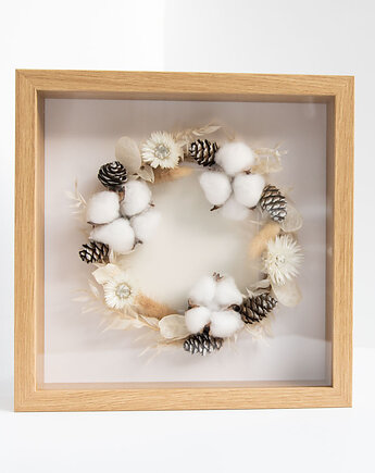 Dekoracja świąteczna wianek bożonarodzeniowy w ramce, Papiernik