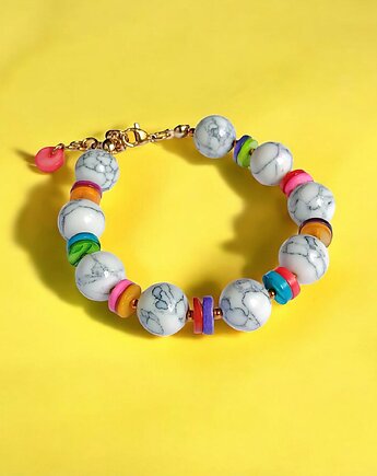 HOT TREND : bransoletka : summer collection : howlit 12mm, kolorowa muszla, kaktusia