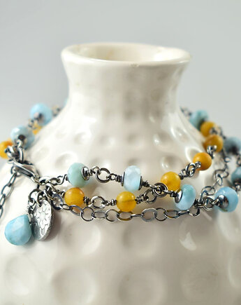 Larimar z bursztynem w srebrze - bransoletka, Sunflower Kornelia Kubinowska