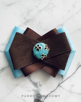 Czekoladowo -błękitna  Brosza z kółeczkiem New, Pudrowy Różowy