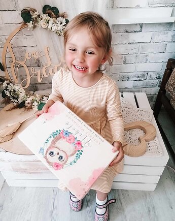 Kuferek wspomnień Sówka z metryczką, prezent na chrzest, roczek, LOO LOO DREAM