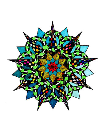 53. MANDALA NA OSTRO - szmaragdowa - rysunek, plakat., kama4you