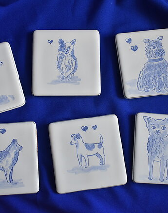 Podkładki pod kubki kafelki psy kobaltowe, Kobaltowa Sroka