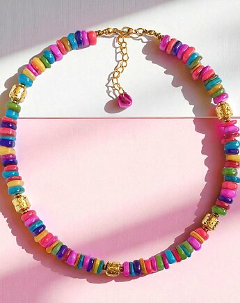 NASZYJNIK : Summer collection: złota lawa, kolorowa masa perłowa, kaktusia