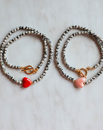 Naszyjnik z kamieni jaspis dalmatyński z ceramicznym sercem, Bibu bijoux