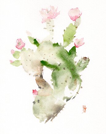 Oryginalna akwarela. Kaktus, alquadro