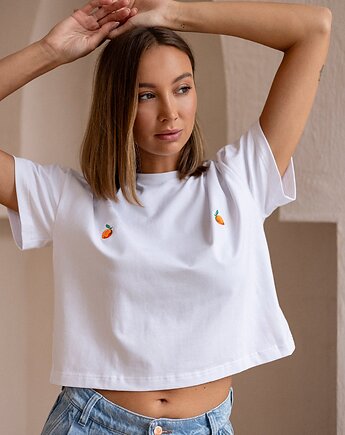 T-shirt Crop-Voila Biały Pomarańcze, MKTP