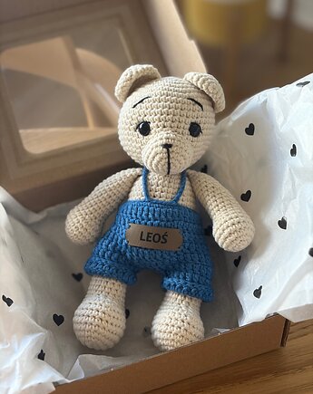 Spersonalizowany miś na szydełku dla chłopca, prezent dla dziecka, HANDMADE crochet by Klaudia