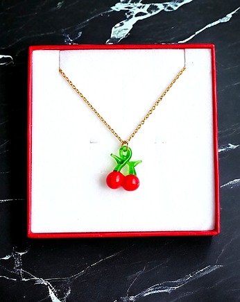 Wisienki : naszyjnik : klasyczny łańcuszek : czerwone pudełeczko, kaktusia