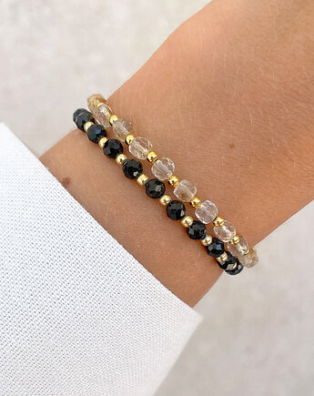 Bransoletki na gumce - czarny turmalin i cytryn z hematytem, Bring Biżuteria