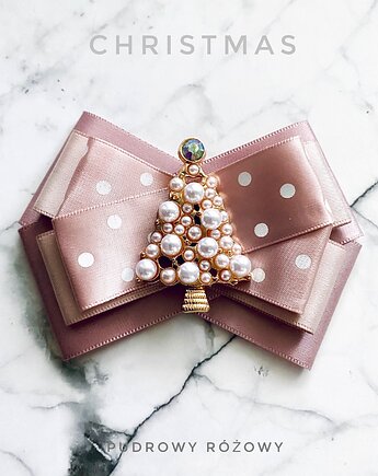 Brosza z Choinką z perłami  Mikołajki Święta, Pudrowy Różowy