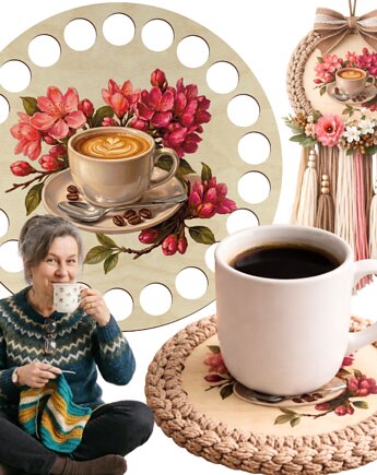 Drewniana Podkładka Baza Spód 10cm pod Kubek Szklankę KAWA do Szydełkowania, smxdsgn