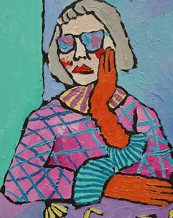 Obraz  fowizm dama babcia z drinkiem, alice oil on canvas