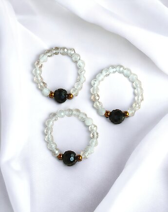 Pierścionek : turmalin, kryształ górski, kaktusia