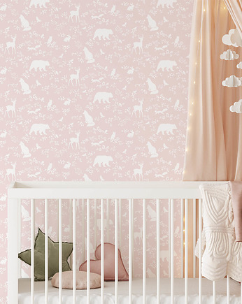 TAPETA w rolce - FOREST ANIMALS PINK, Pastelowelove