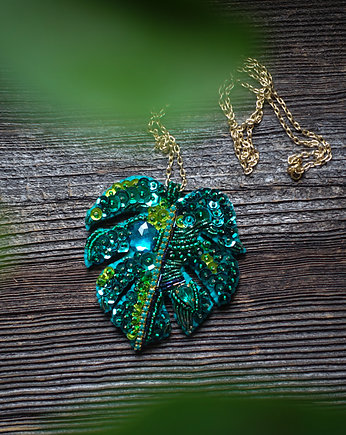 Monstera-  zielony wisior, Mró Soutache