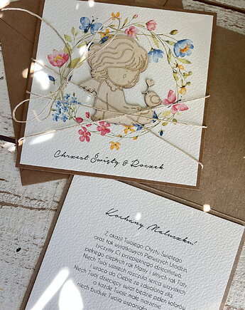 Wyjątkowa ręcznie robiona kartka na chrzest i roczek jednocześnie, sorte