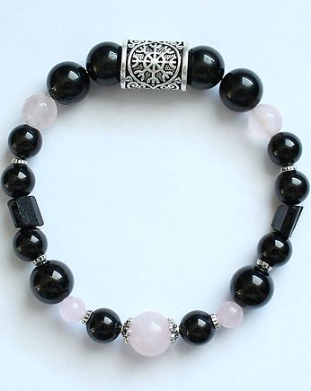 Czarny turmalin kwarc różowy tarcza algizowa, KEIT