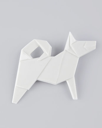 Broszka Porcelanowa Origami Pies Biała, StehlikDesign