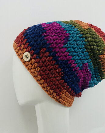 Kolorowa gruba czapka smerf ręcznie robiona, splotomaniaa