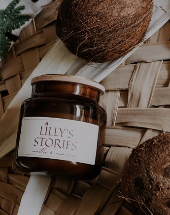 Duża świeca zapachowa "Coconut Bay", zapach kokosa i słodkiej wanilii, Lillys Stories