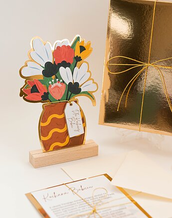 Elegancka Pamiątka, KARTKA W PUDEŁKU na Dzień Babci, Kwiaty + GRATIS, Grafka Studio