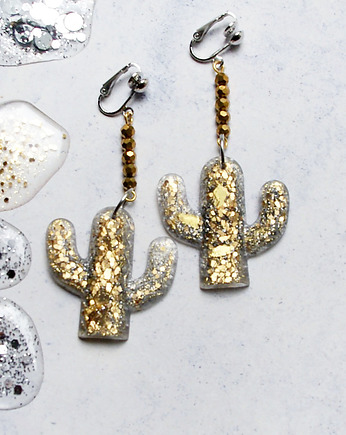 UNIKATOWE klipsy lub kolczyki - kaktusy glam, kaktusia