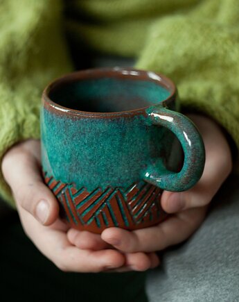 Kubek z jodełką zielony, Ceramika Zapiecek