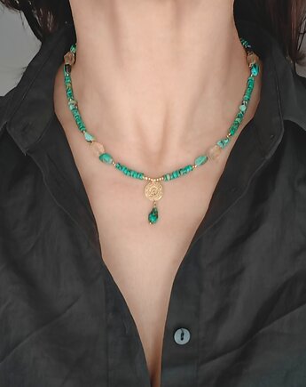 Naszyjnik turkusowa łezka z mandalą, Studio Gazela