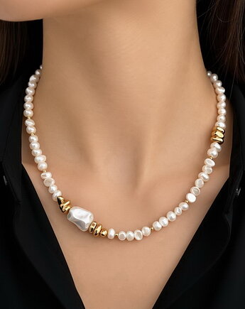 Naszyjnik z naturalnych pereł słodkowodnych - stal szlachetna 316 pozłacana, Coccola JEWELLERY