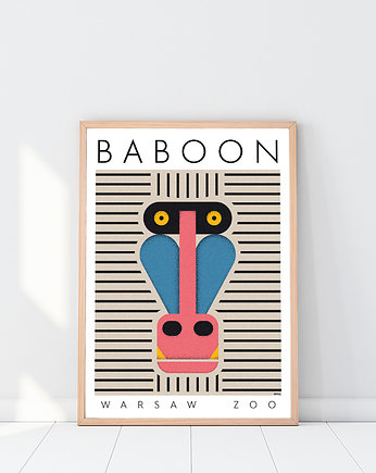 Pawian, Baboon, Zoo Warszawa, Plakat, EN, Galeria EMU